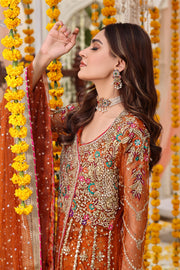 Elegant Pakistani Mehndi Dress in Angrakha and Lehenga Style