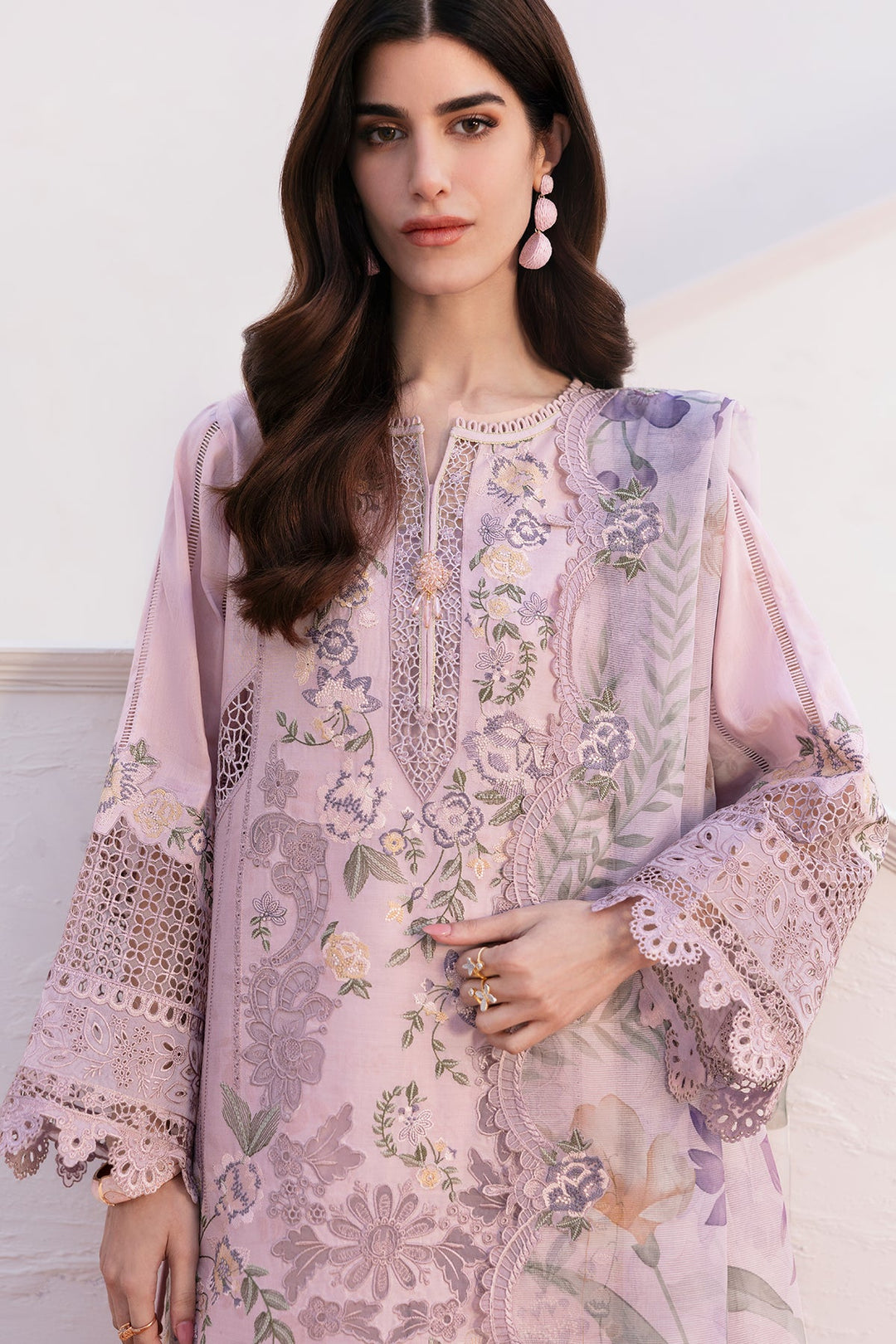 Elegant Pakistani Salwar Kameez in Schiffli Design Chiffon Dupatta