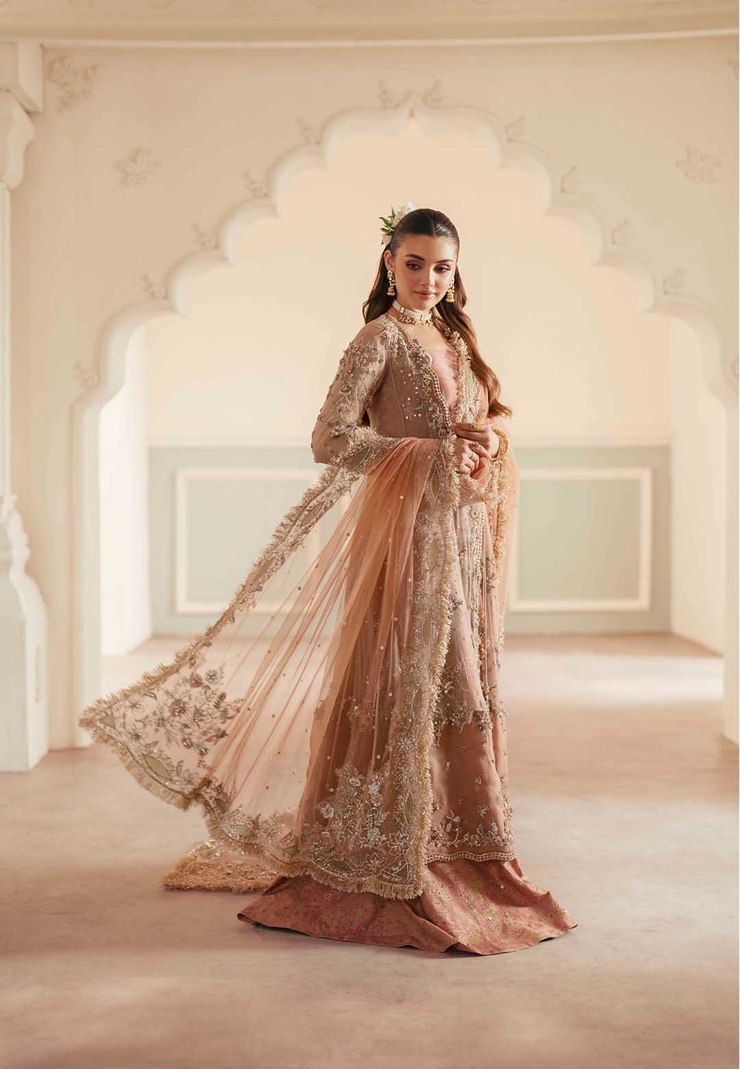 Elegant Pakistani Wedding Dress in Angrakha and Lehenga Style