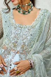 Elegant Pakistani Wedding Dress in Blue Open Gown Lehenga Style