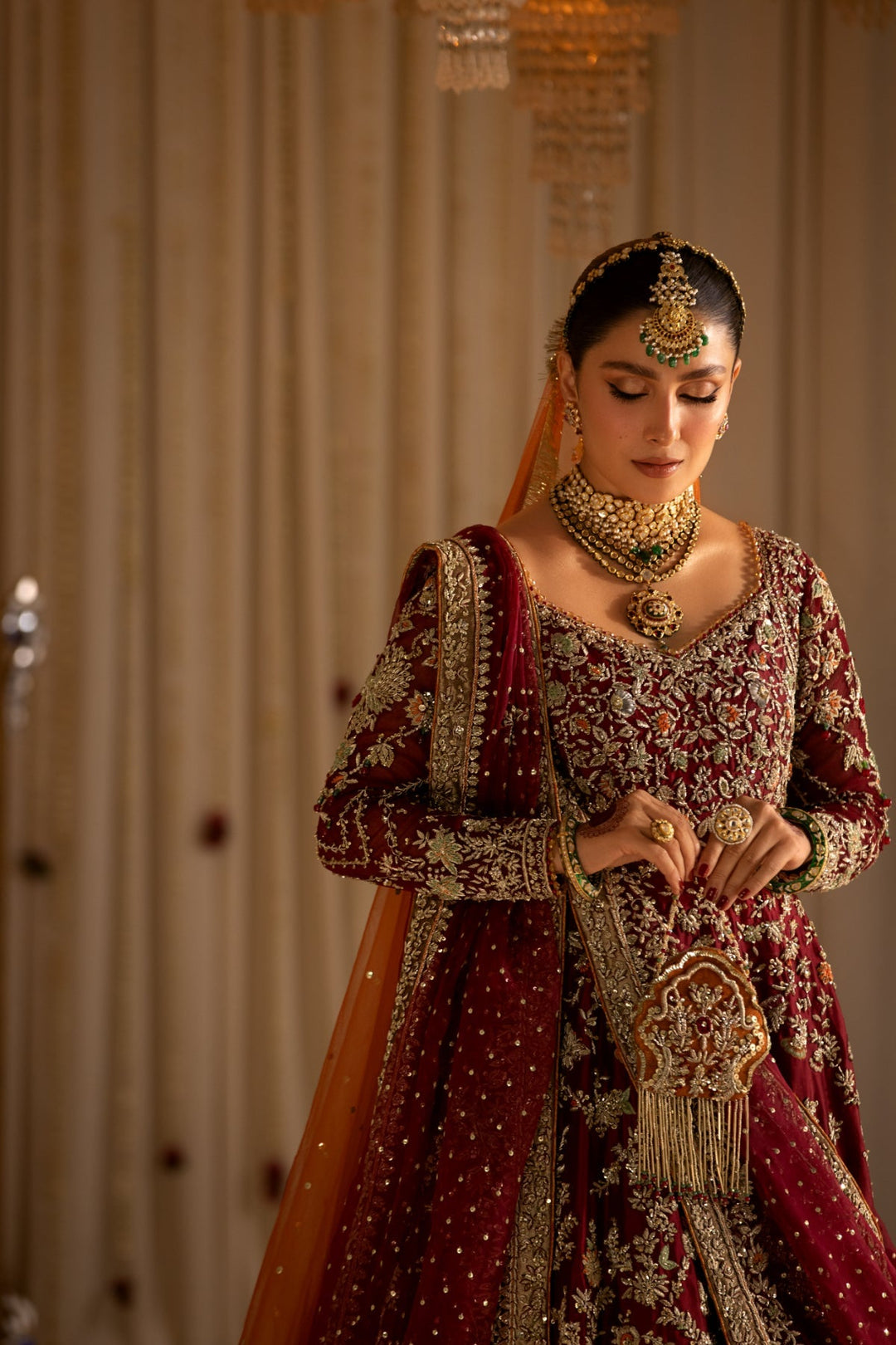 Stunning Pakistani Bridal Pishwas Lehenga in Red