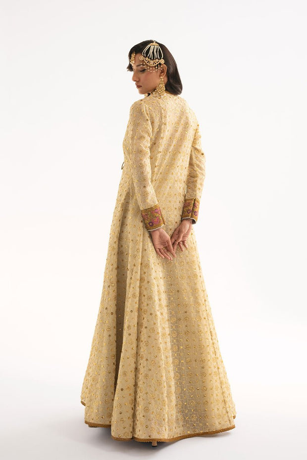 Elegant Pakistani Wedding Dress in Ivory Angrakha Frock Style