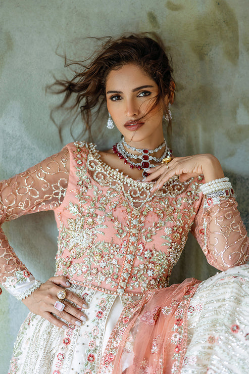 Elegant Pakistani Wedding Dress in Net Pishwas Lehenga Style