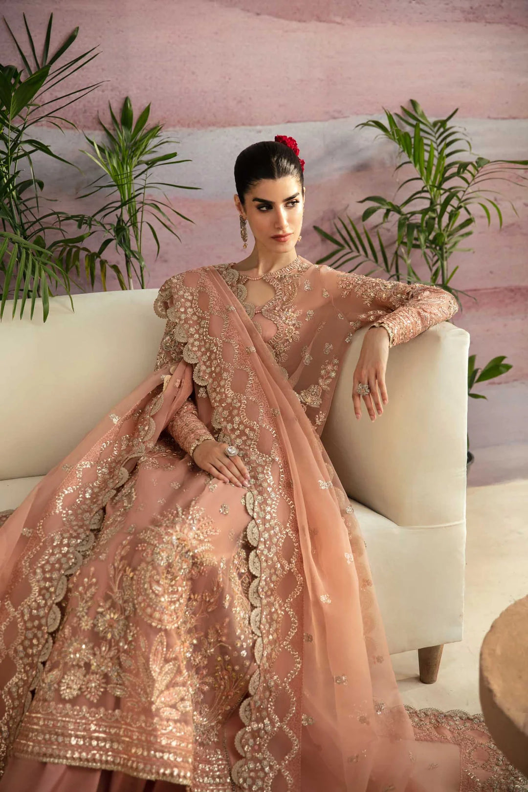 Elegant Pakistani Wedding Dress in Peach Color