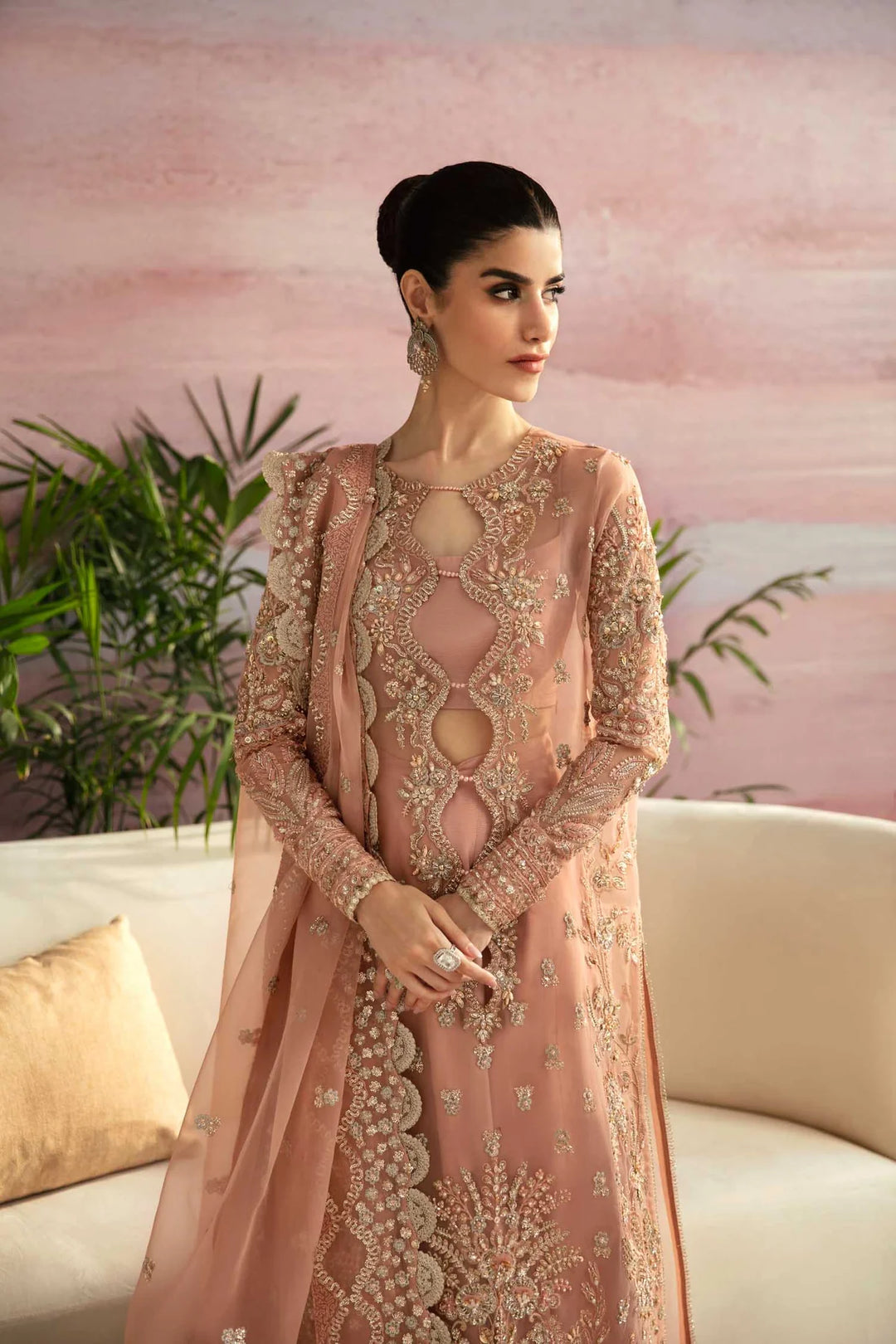 Elegant Pakistani Wedding Dress in Peach Color