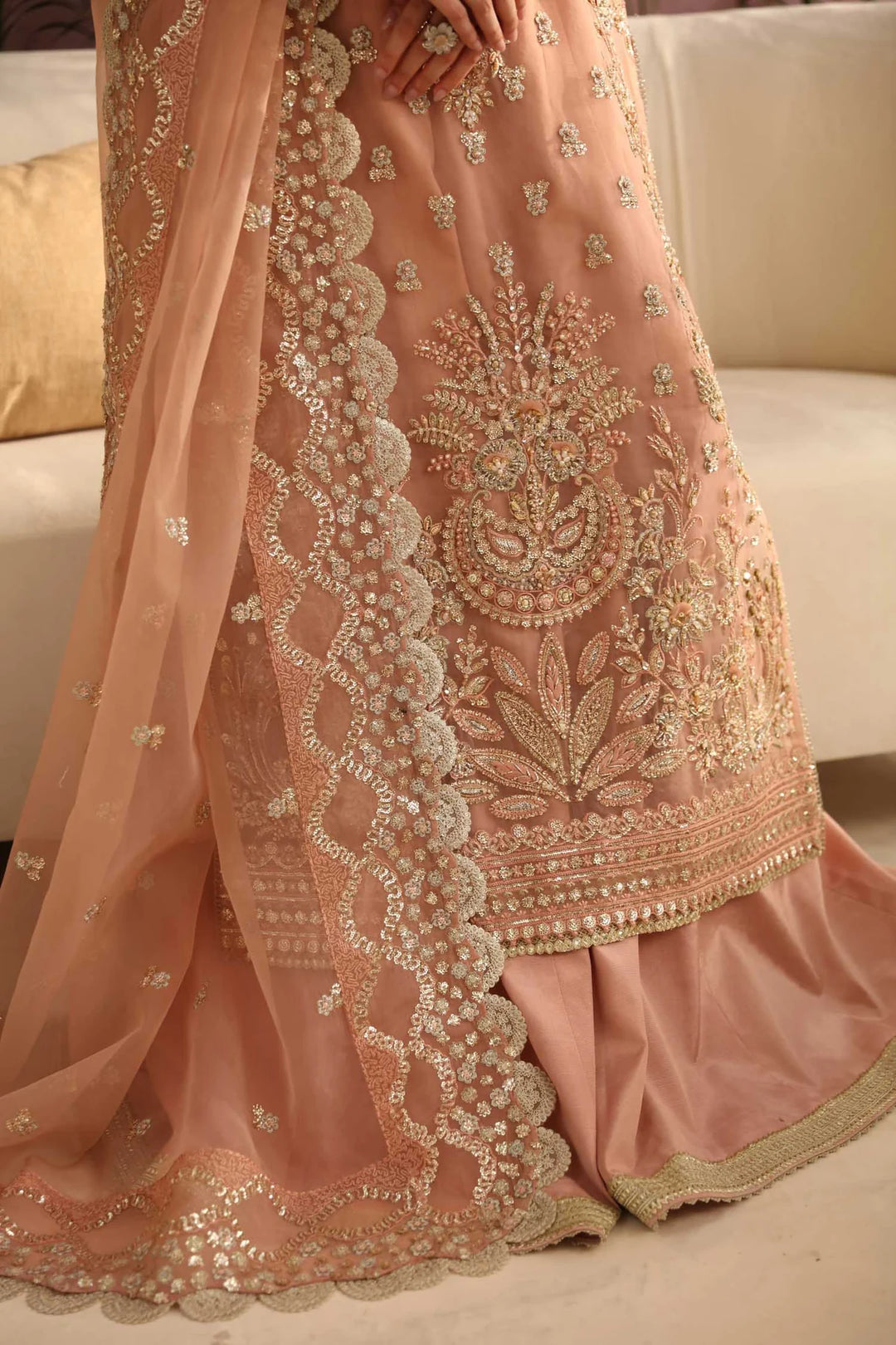 Elegant Pakistani Wedding Dress in Peach Color