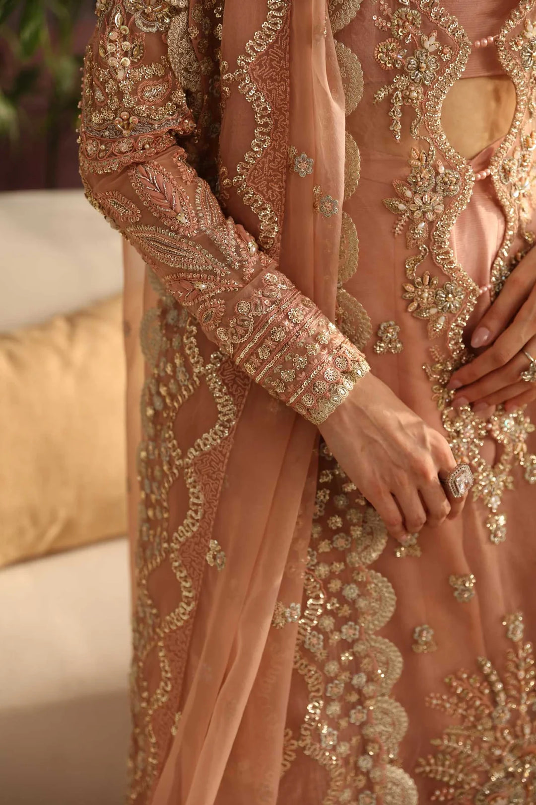 Elegant Pakistani Wedding Dress in Peach Color