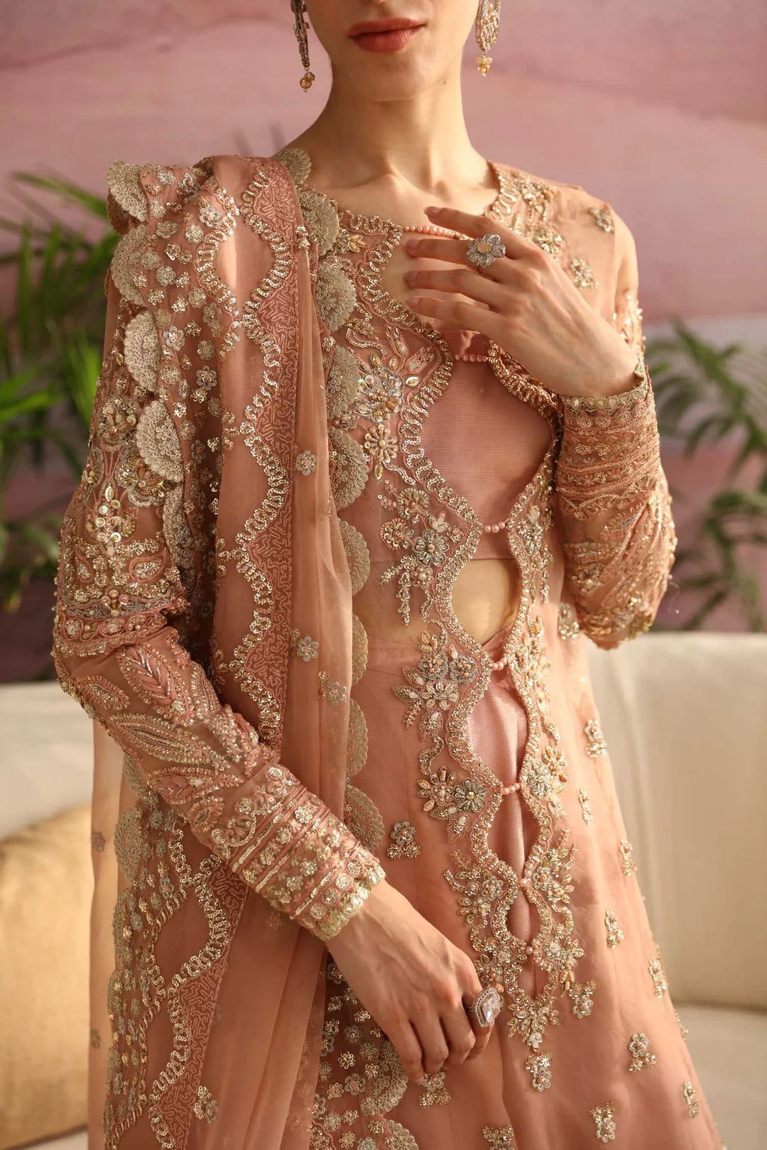 Elegant Pakistani Wedding Dress in Peach Color