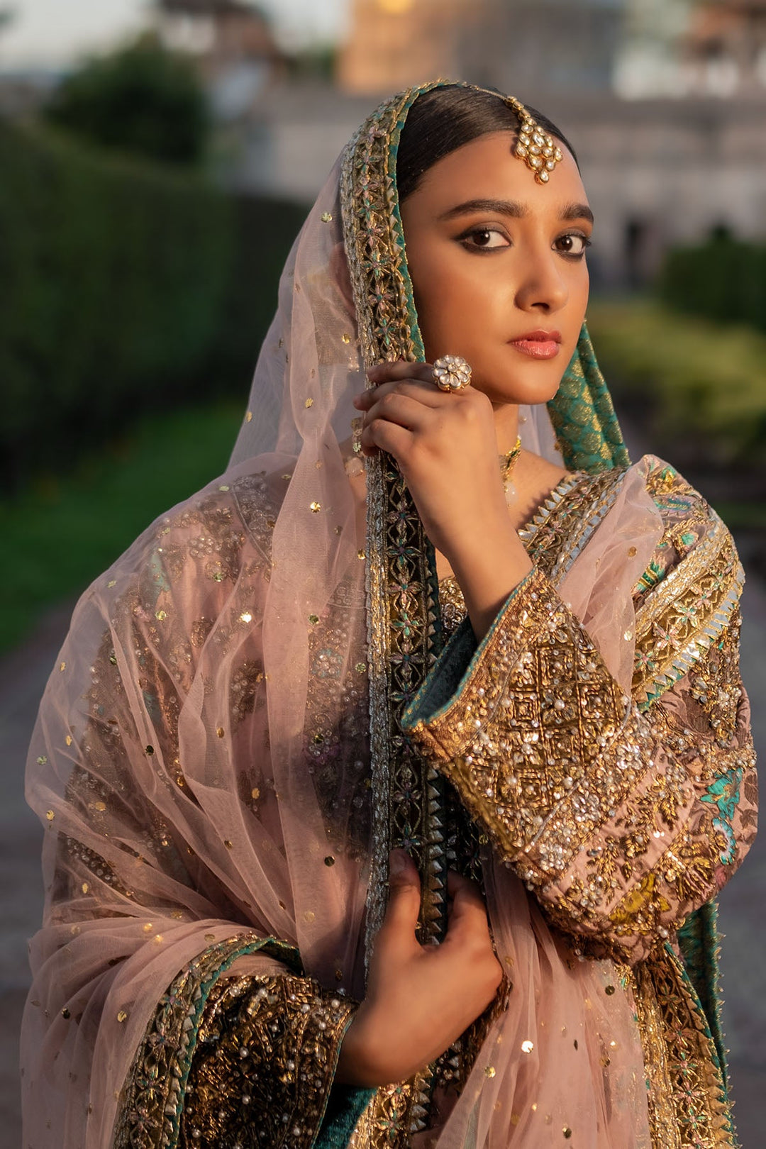 Elegant Pakistani Wedding Dress in Pink Kameez Trouser Style