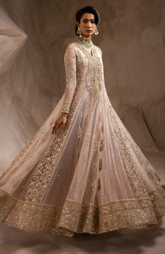 Elegant Pakistani Wedding Dress in Pink Pishwas Frock Style