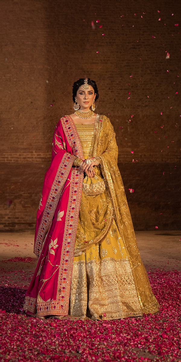 Elegant Pakistani Wedding Dress in Raw Silk Lehenga Choli Style