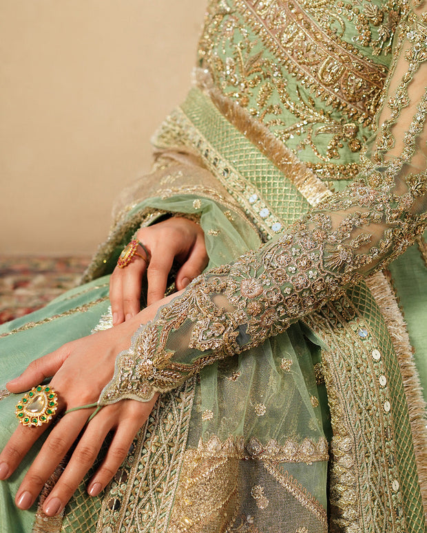 Elegant Pakistani Wedding Dress in Raw Silk Pishwas Frock Style