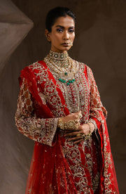 Elegant Pakistani Wedding Dress in Red Kameez Sharara Style