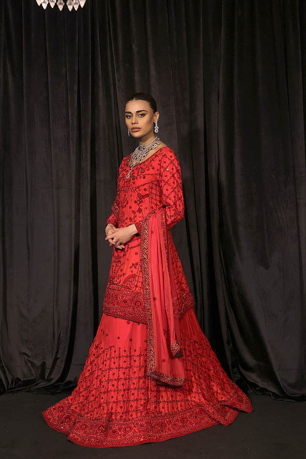 Elegant Pakistani Wedding Dress in Red Lehenga Kameez Style