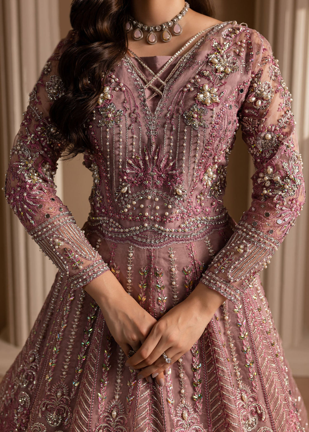 Lavender Pakistani Bridal Dress with Dupatta - Elegant Gown