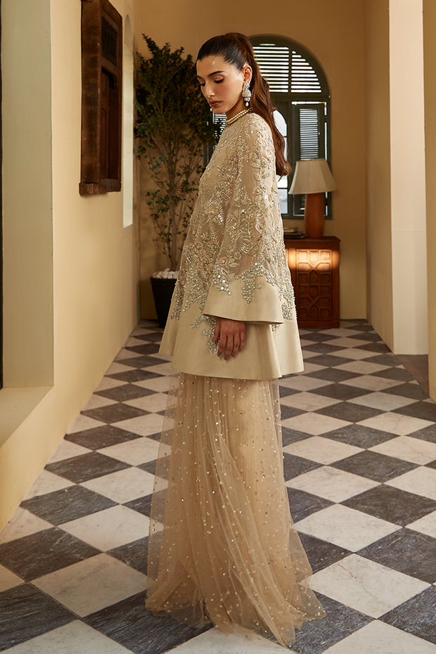 Elegant Pakistani Wedding Dress in Shirt and Sharara Style