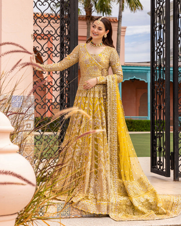Elegant Pakistani Wedding Dress in Traditional Pishwas Style