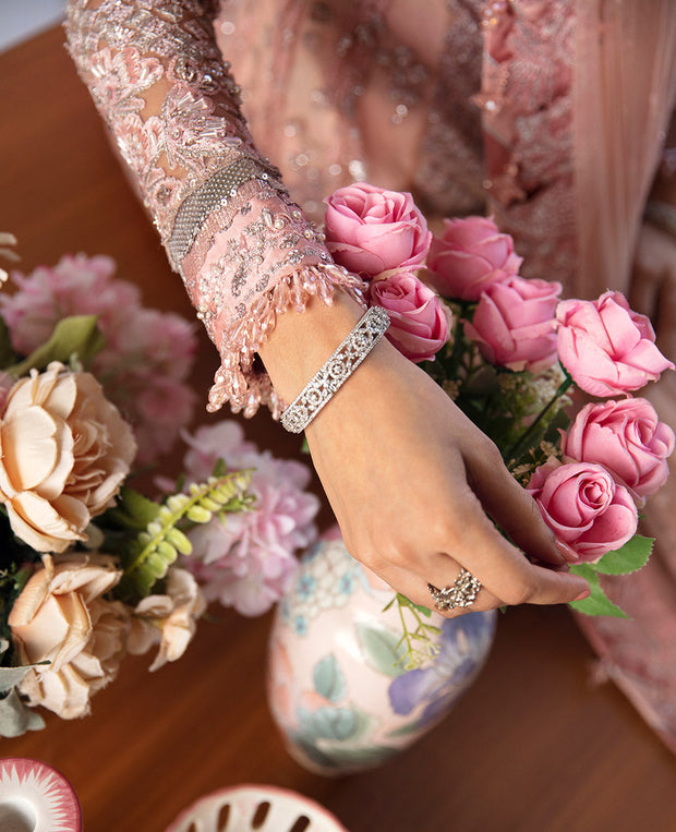 Elegant Pink Lehenga and Pishwas Frock Pakistani Wedding Dress