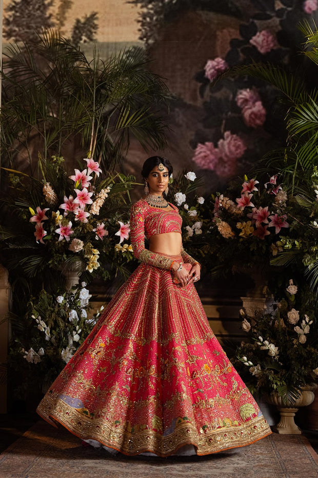 Elegant Pink Pakistani Bridal Dress in Choli Lehenga Style