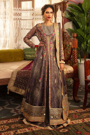 Elegant Plum Embroidered Pakistani Wedding Dress Kalidar Pishwas