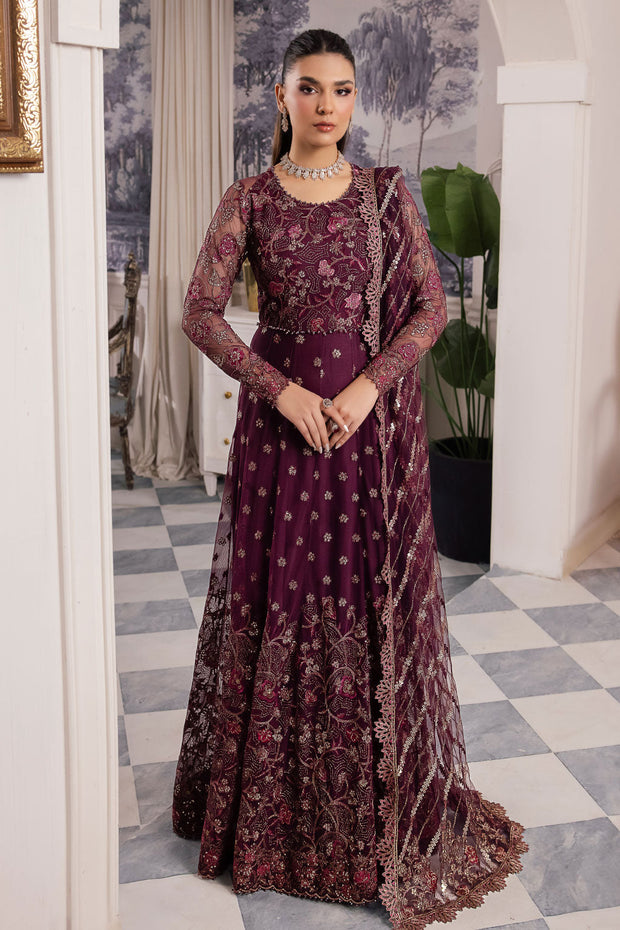 Elegant Plum Embroidered Pakistani Wedding Dress Pishwas Frock