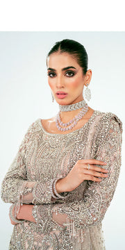Elegant Powder Pink Pakistani Bridal Dress in Royal Gown Style