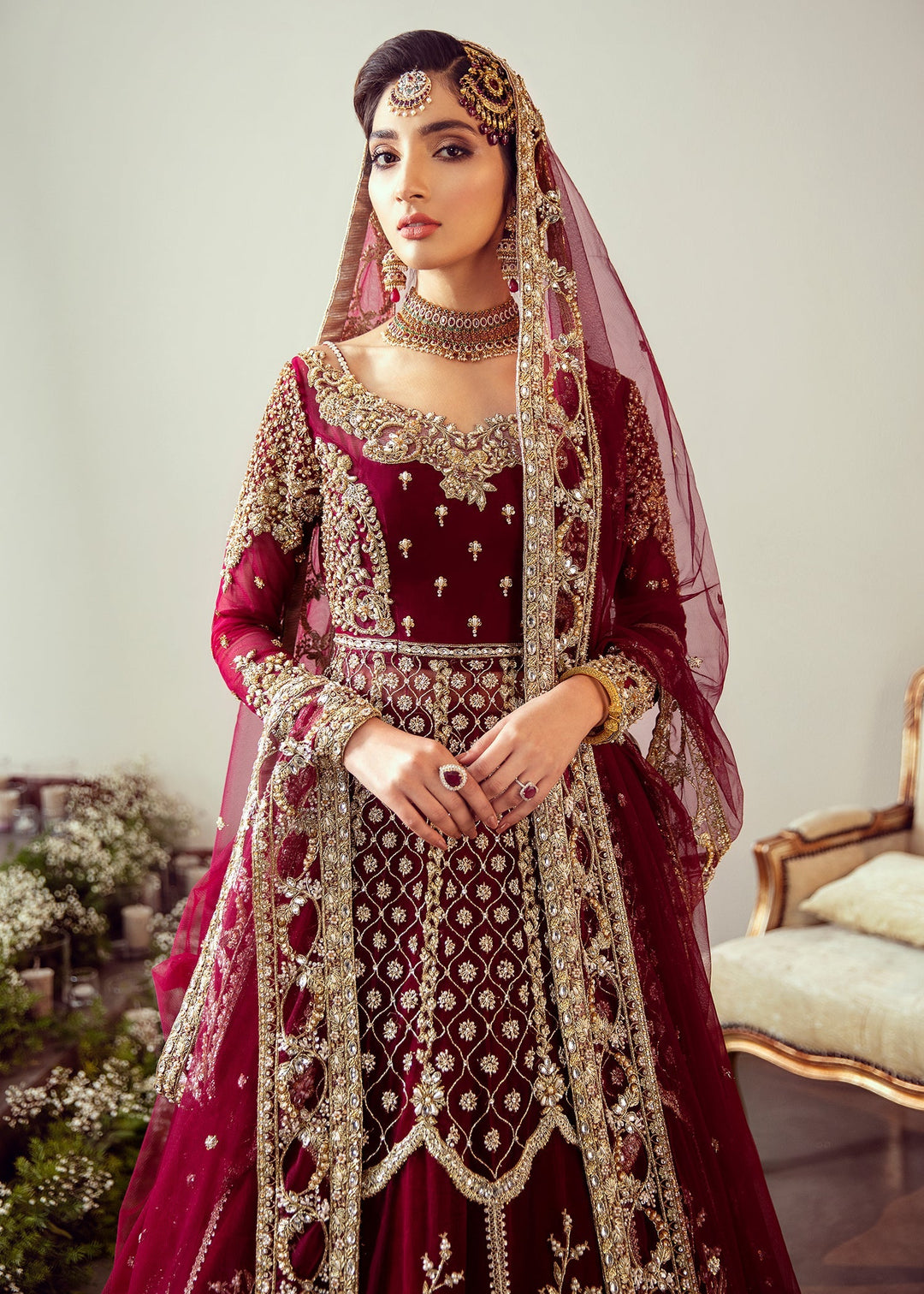 Elegant Red Embroidered Pakistani Bridal Lehenga pishwas Dress