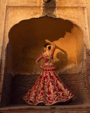Elegant Red Lehenga and Choli Raw Silk Pakistani Bridal Dress