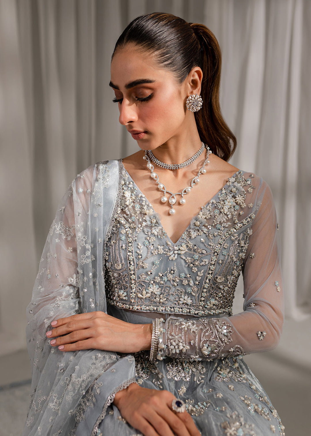 Elegant Sharara Kameez Blue Pakistani Wedding Dress