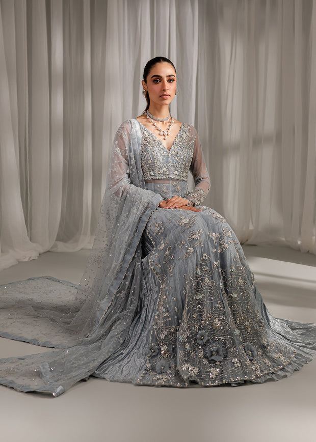 Elegant Sharara Kameez Blue Pakistani Wedding Dress Online