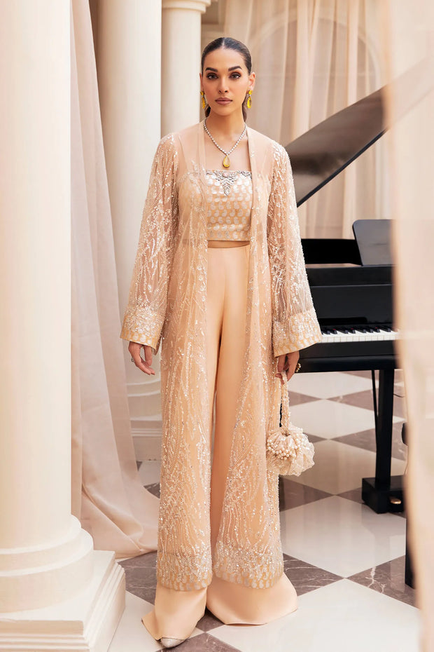 Elegant Skin Embroidered Pakistani Wedding Dress in Gown Trousers Style