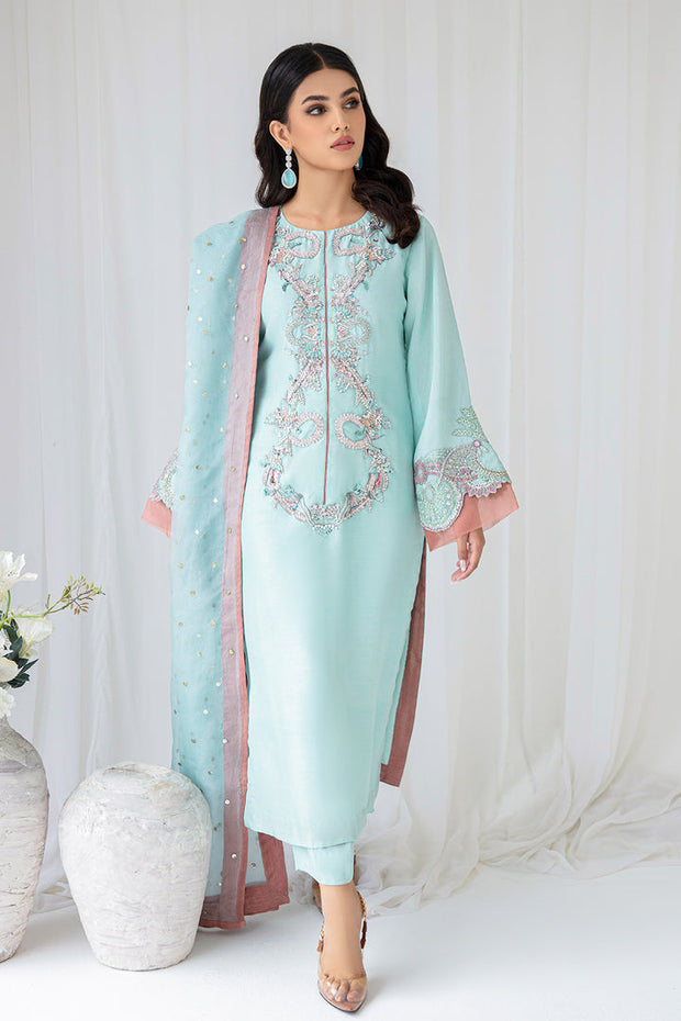 Elegant Sky Blue Embroidered Pakistani Salwar Kameez Dupatta Suit