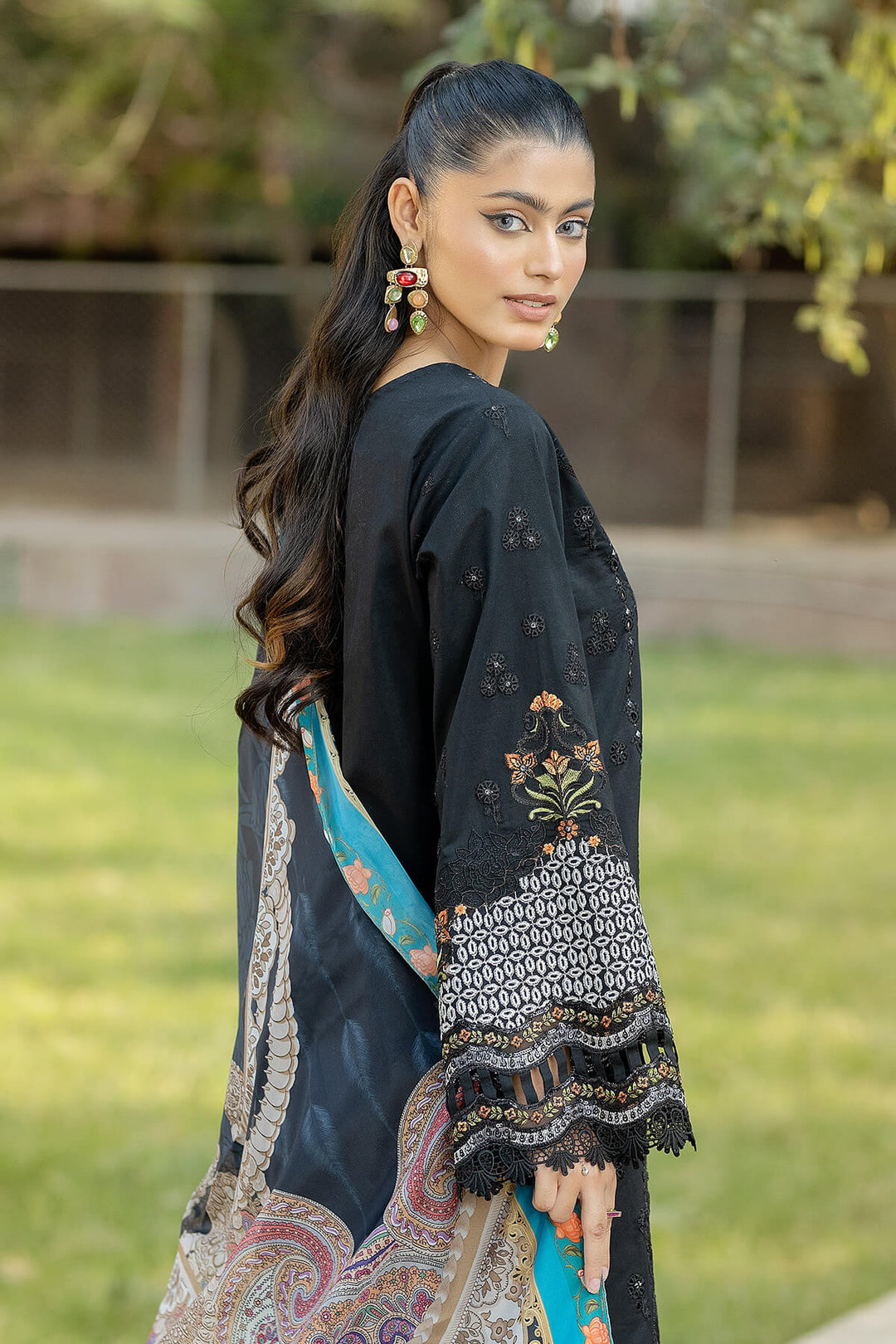 Elegant Black Shade Pakistani Salwar Kameez Dupatta Suit Nameera by Farooq