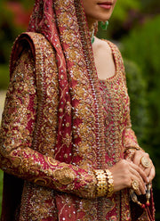 Elegant Bridal Dress Embellished in Red Farshi Lehenga style