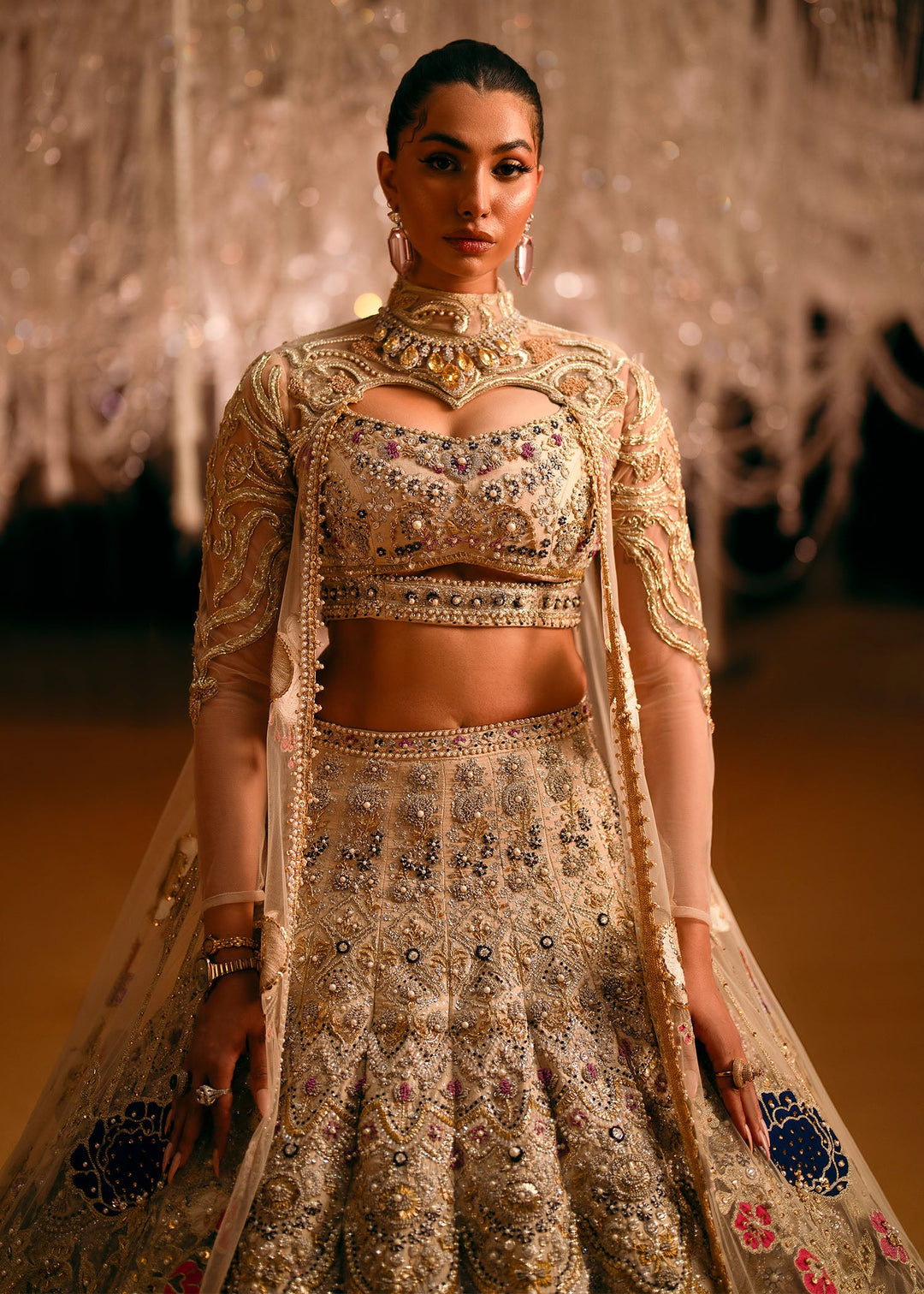 Elegant Indian Bridal Dress in Lehenga Choli and Cape Style