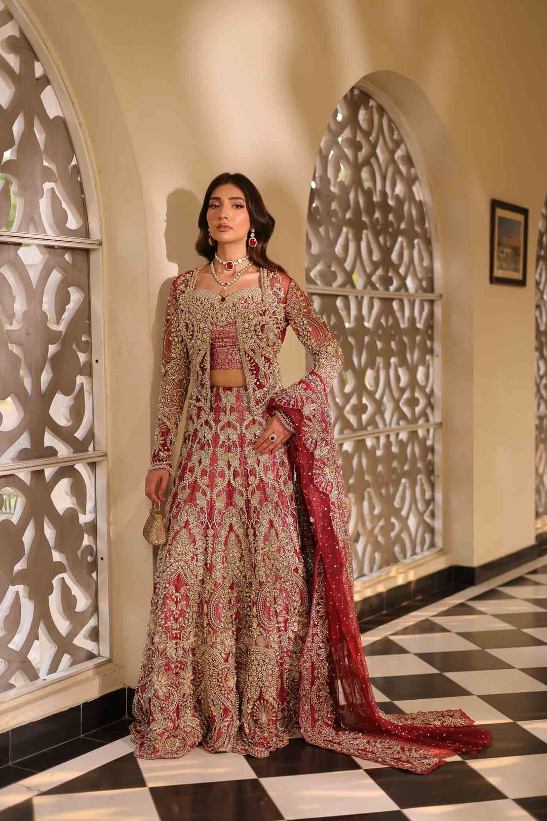 Elegant Maroon Pakistani Bridal Choli Dupatta Lehenga Dress