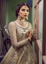 Elegant Pakistani Bridal Dress Beige Pishwas And Duppatta In Style