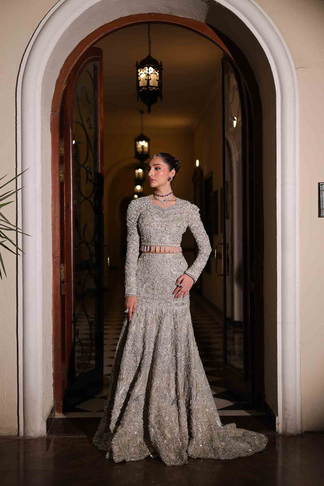 Elegant Pakistani Bridal Dress Fish Lehenga Choli Dupatta Style