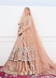 Elegant Pakistani Bridal Dress Peach Color Lehenga Gown
