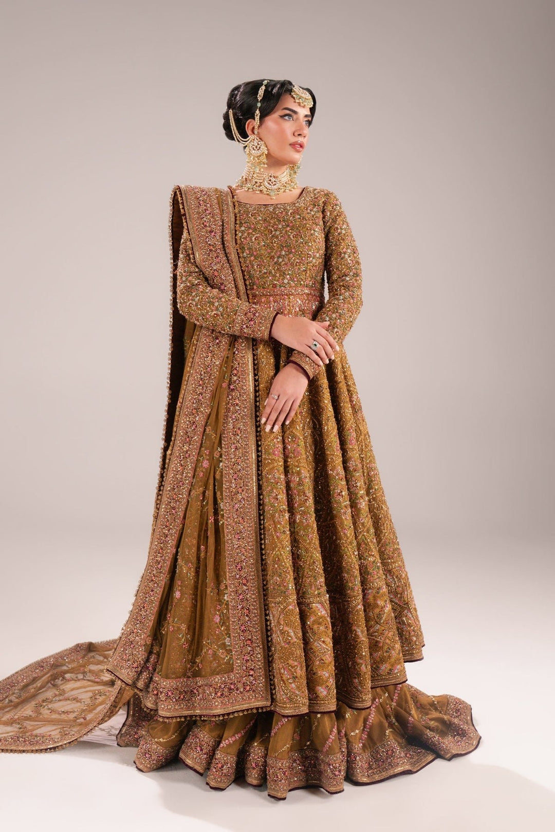 Elegant Pakistani Bridal Dress in Anarkali Gown Lehenga Style