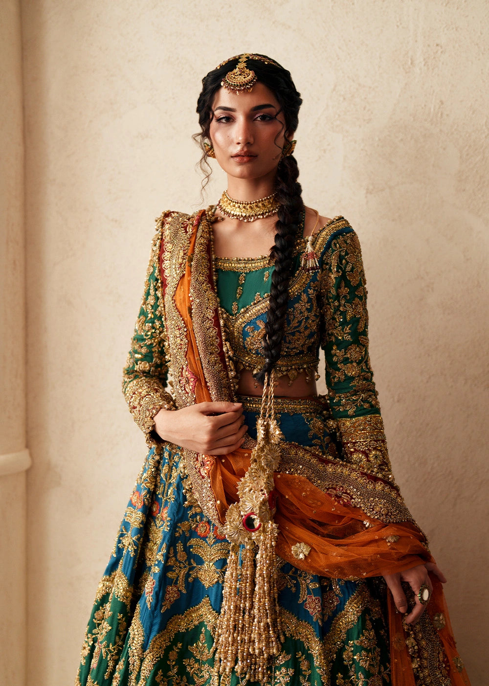 Elegant Pakistani Bridal Dress in Choli Lehenga Style for Mehndi