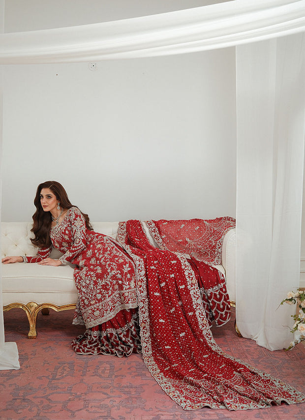 Elegant Pakistani Bridal Dress in Farshi Lehenga Style