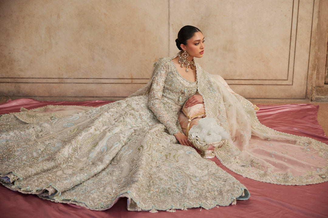 Elegant Pakistani Bridal Dress in Ivory Wedding Gown Style