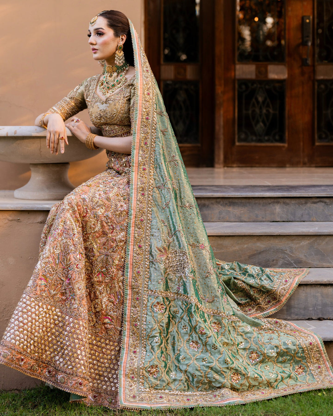 Elegant Pakistani Bridal Dress in Lehenga Choli Dupatta Style