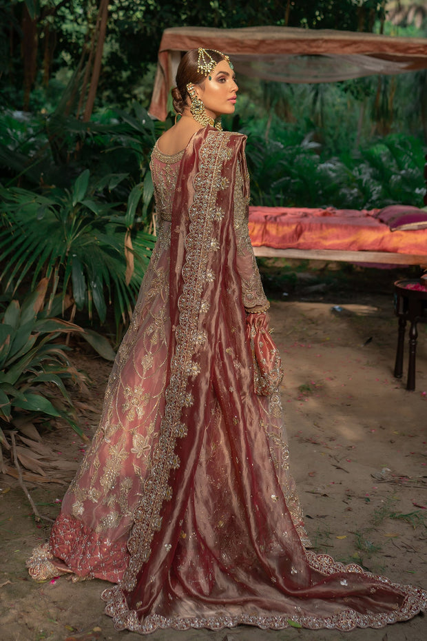 Elegant Pakistani Bridal Dress in Open Pishwas Lehenga Style