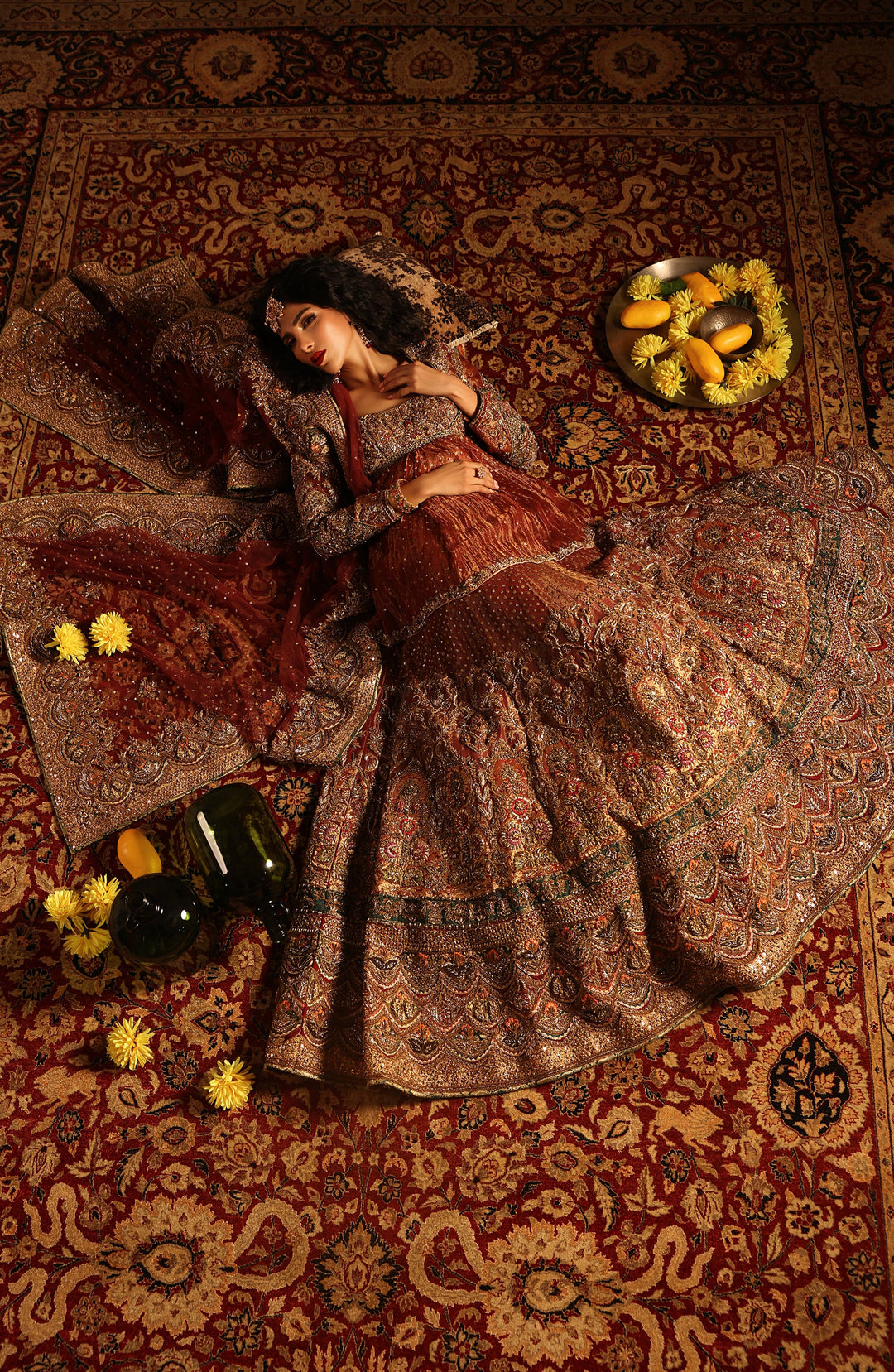 Elegant Pakistani Bridal Dress in Peplum and Lehenga Style