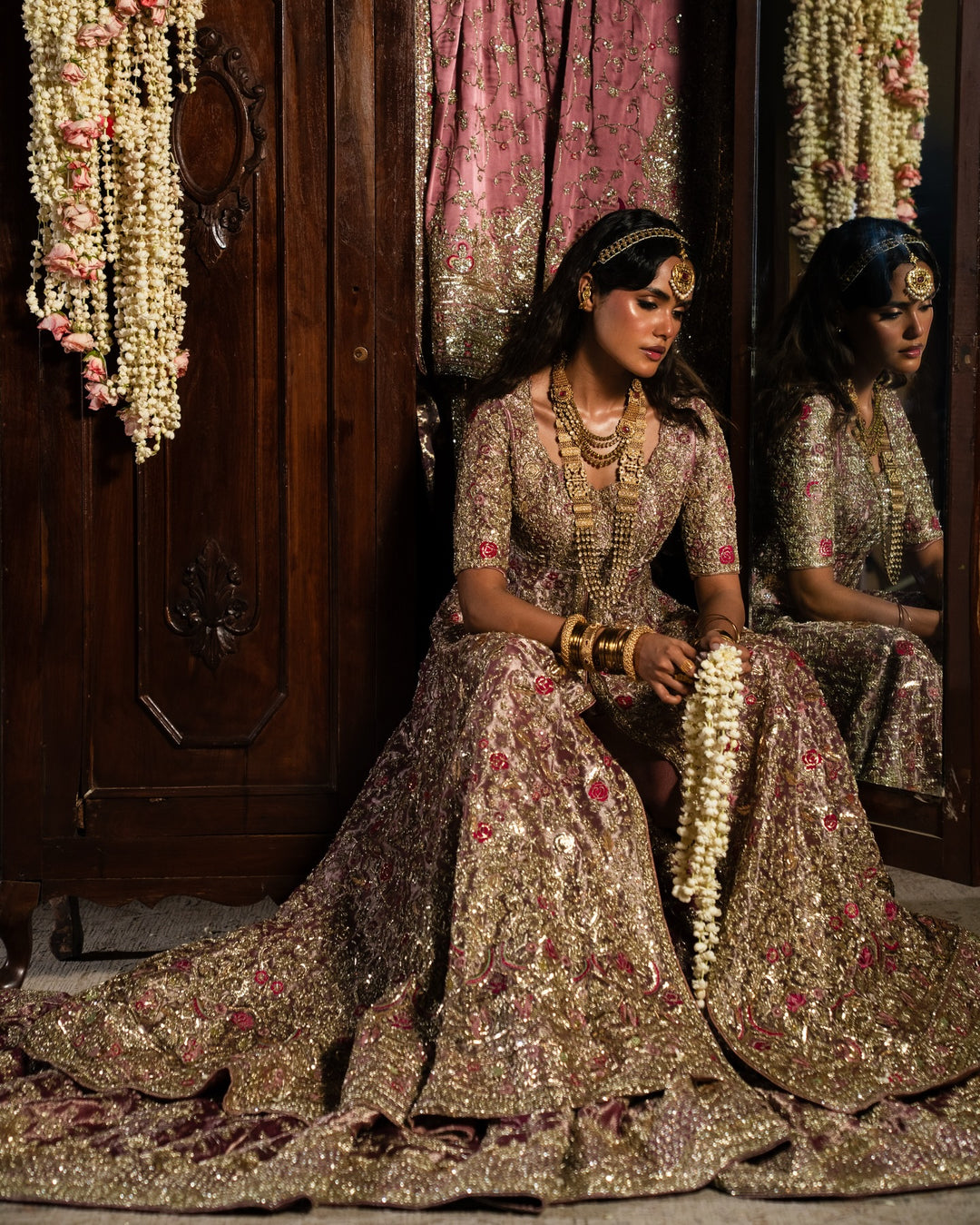 Elegant Pakistani Bridal Dress in Pink Gown and Lehenga Style