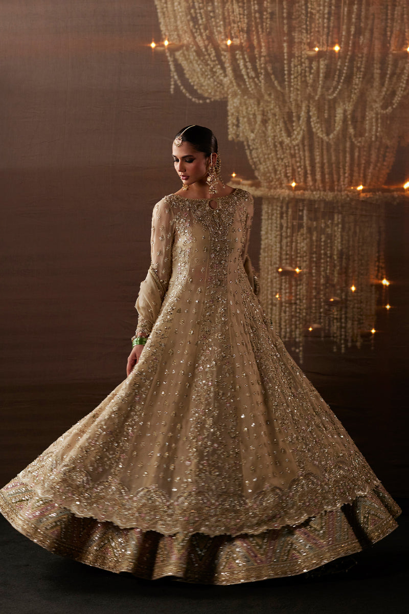 Elegant Pakistani Bridal Dress in Pishwas Frock Lehenga Style
