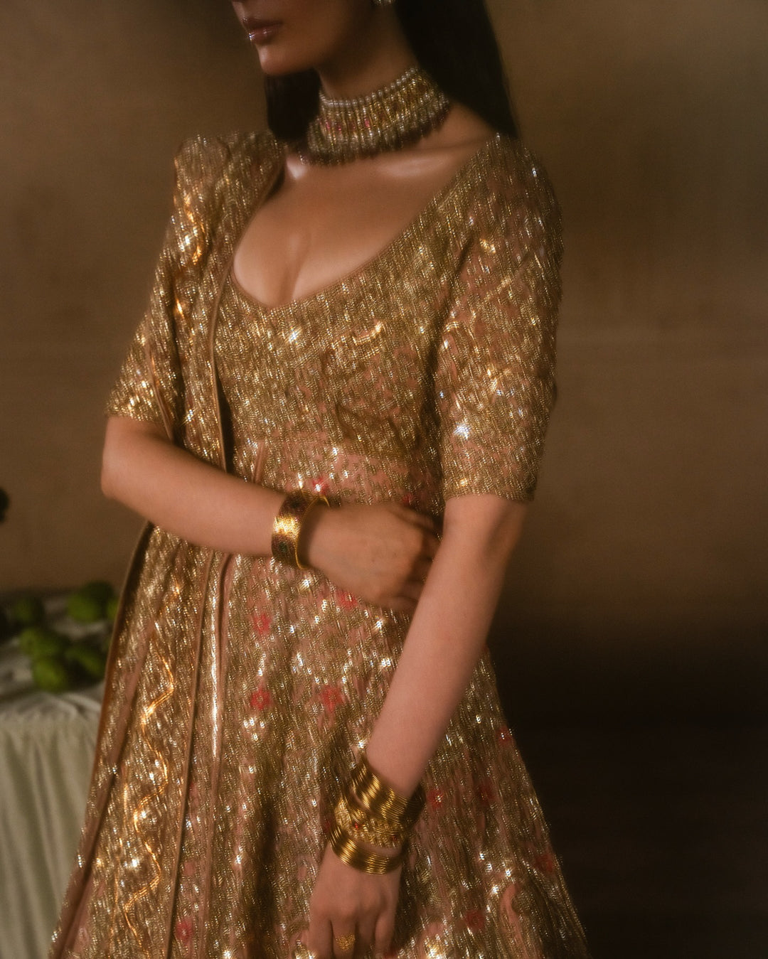 Elegant Pakistani Bridal Dress in Pishwas and Gharara Style