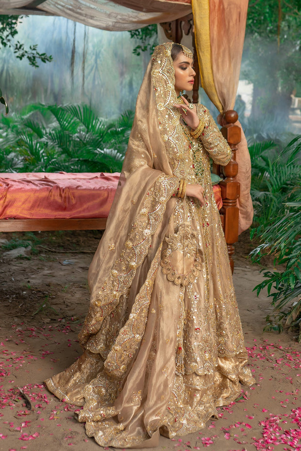 Elegant Pakistani Bridal Dress in Royal Frock and Lehenga Style
